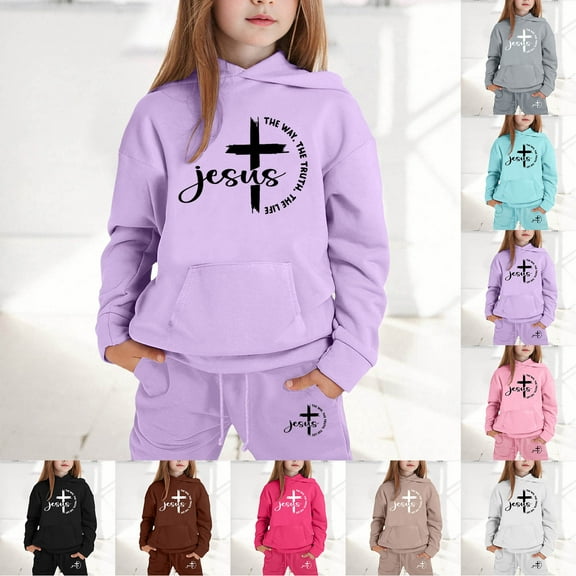 CHENge Girls Christian Jesus The Way The Truth and The Life Hoodies 2 Piece Outfits for Kid Girl Boy Fashion Letter with Hood Hooded Pullover and Pants Sweatpants
