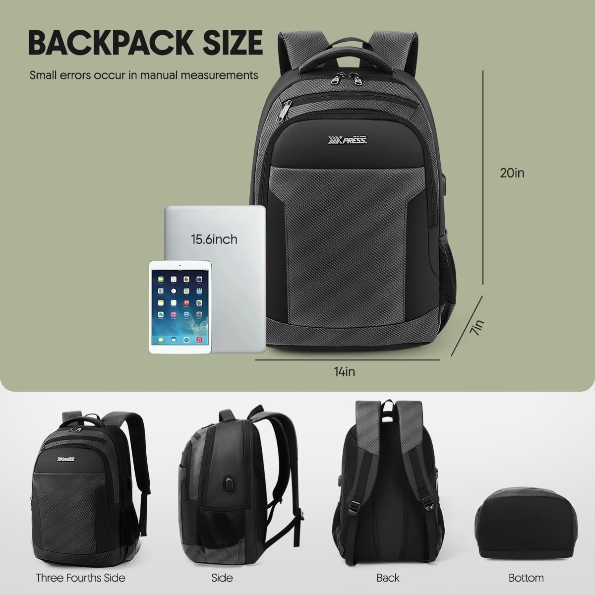 17 Inch Laptop Backpack for Men Carry on Travel Backpack with USB Charging Port Water Resistant Work Business College Computer Bag,HB2116 Grey