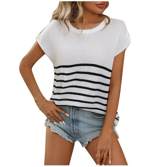 cfhntfmh Short Sleeve Tops for Women Casual Print Round Neck Loose T-Shirts Summer Knit Fashion Shirts