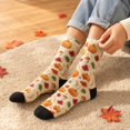 thumbnail image 4 of Thanksgiving Coral Fleece Crew Socks, Mid Calf Plush Cozy Socks With Heart And Mushroom Pattern, Soft Fuzzy House Socks For Women, Warm Winter Socks, Cute Gift Socks, Non Slip Fluffy Sleep Socks, 4 of 5