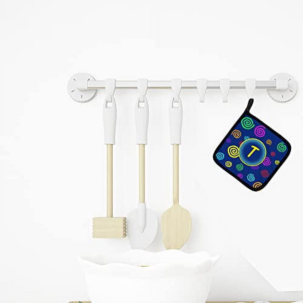 Letter T Initial Monogram - Blue Swirls Pair of Pot Holders