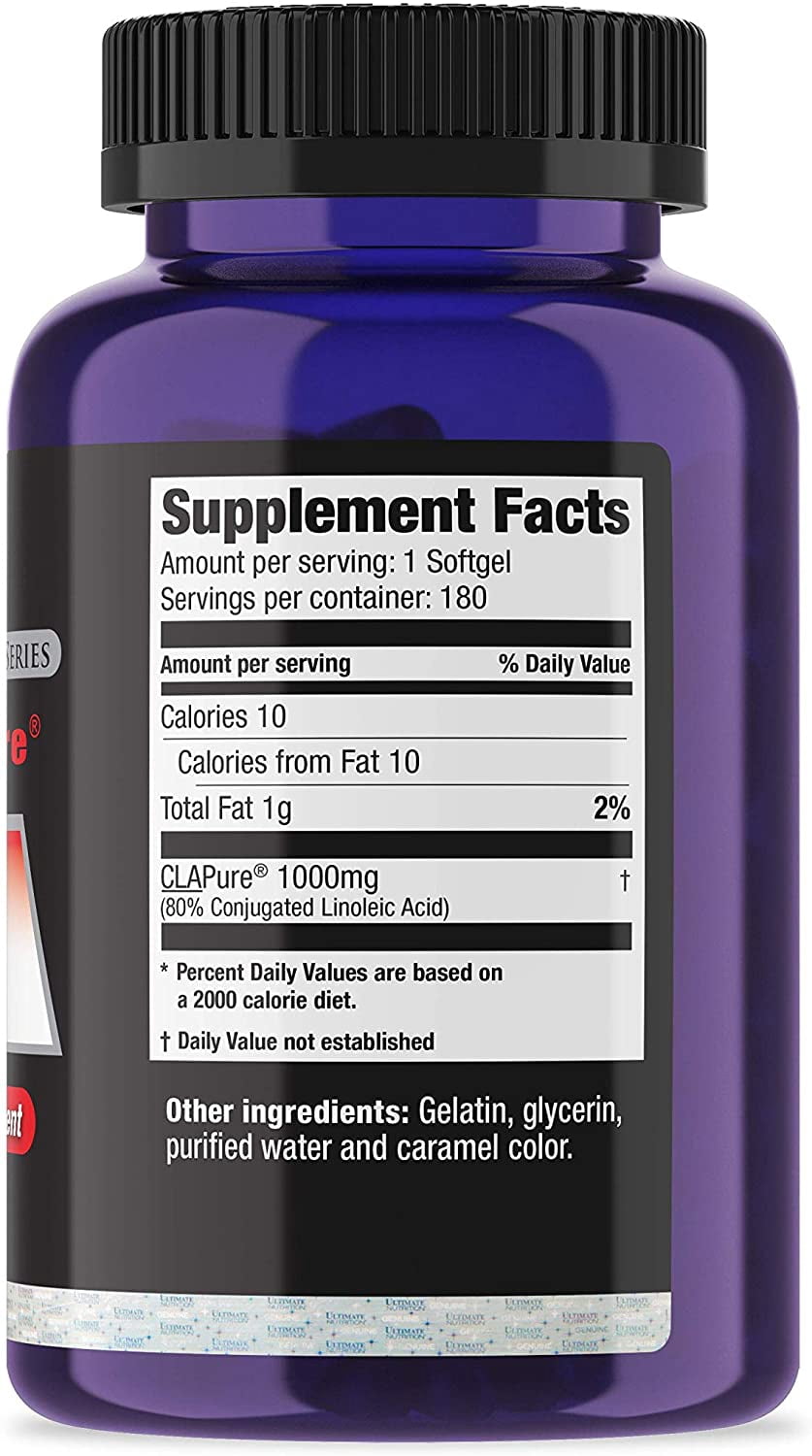 Ultimate Nutrition CLA Pure Fat Burner Weight Loss Supplement - 1000mg  Strength Formula, 180 Softgels