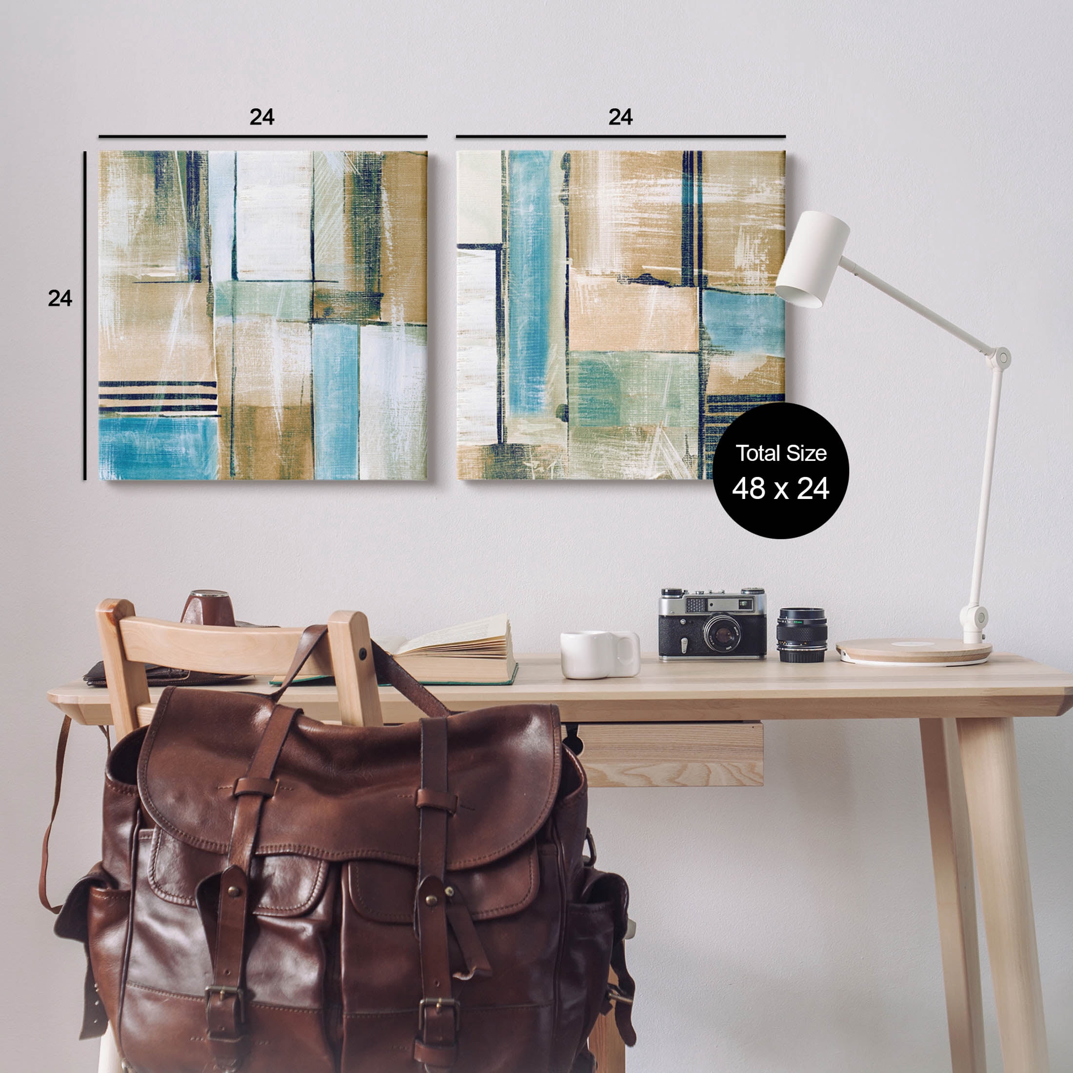 Contemporary Geometric Neutral Tones Abstract Graphic Art Gallery Wrapped Canvas Print Wall Art, Set of 2