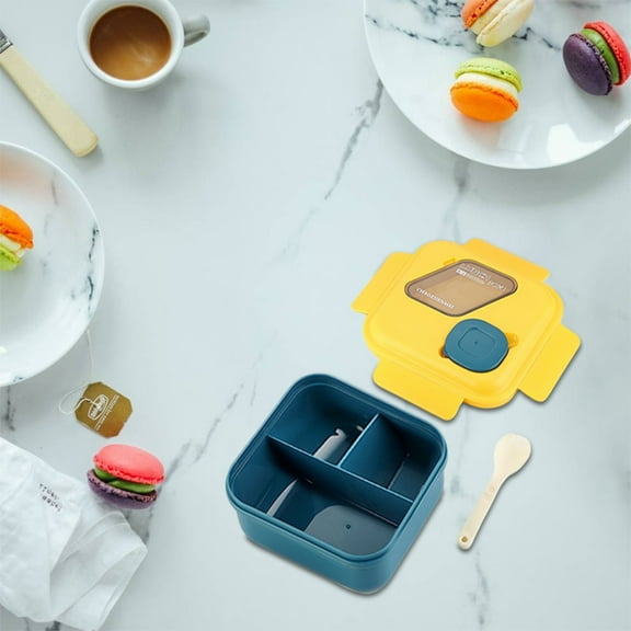 qILAKOG Lunch Box, Square Lunch Container With Cutlery and Dip Compartments, 3 Leak Proof Compartments, Microwave and Dishwasher Safe, Suitable for Work, Travel and Camping