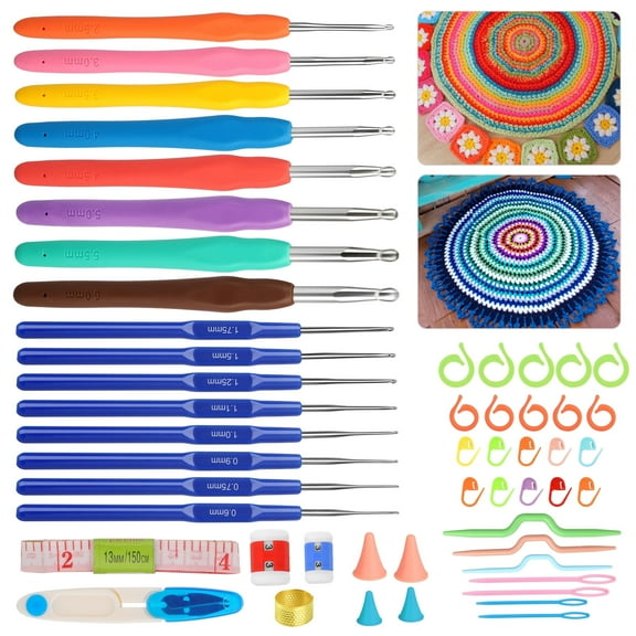 16 Size Crochet Hook Kit for Beginners, TSV 0.6 - 6mm Soft Grip Knitting Needle Sewing Tool with Case