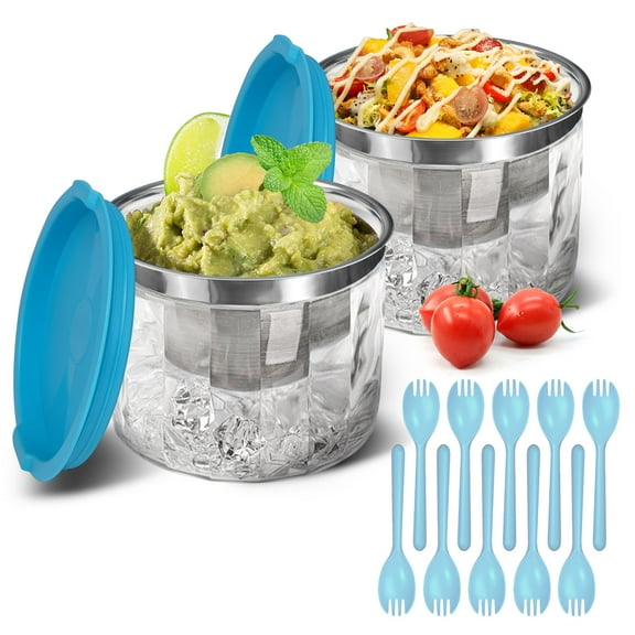 INNOVATIVE LIFE Ice Chilled Dip Bowl for Parties, 2Pack 25oz Serving Bowl with Acrylic Base, Clear