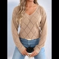 thumbnail image 4 of Suéter de Crochet para Mujer, Top de Larga Calada, Conjuntos de Otoño, Moda Caqui XL, 4 of 10