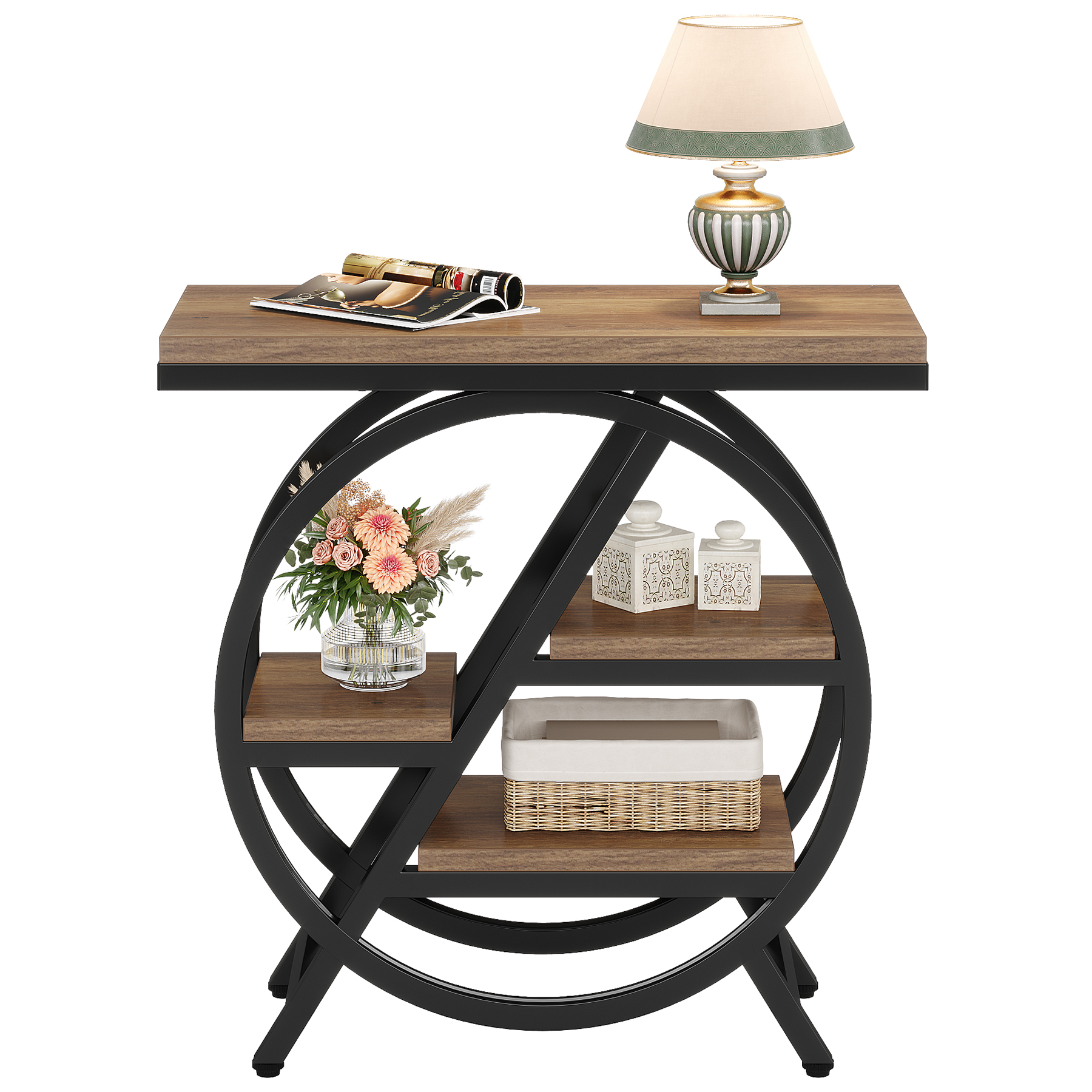 Fnova End Table Modern Wood Narrow Farmhouse Side Tables with Storage Shelf for Living Room, Bedroom, Nightstand