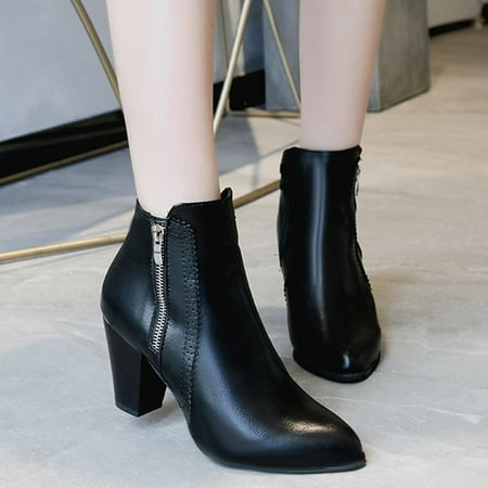 

Women Boots Retro Thick Heel High Heel Shoes Boots Plus Size Zipper Boots