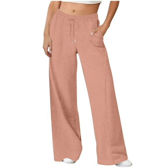 Ahabrexf Jeans for Women, Solid Color Casual Straight Leg Wide Leg Drawstring Pocket Sweatpants