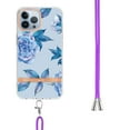 thumbnail image 3 of Flower Pattern Case for iPhone 14 Pro, Detachable Shoulder Strap Lanyard Crossbody Slim Lightweight Cover with Soft Silicone Shockproof Drop Resistant Case for iPhone 14 Pro,Blue Peony, 3 of 7