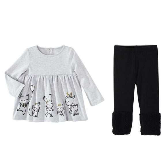 Infant Girls Gray Animal Baby Outfit Deer Bunny Bear Owl Shirt & Leggings Set