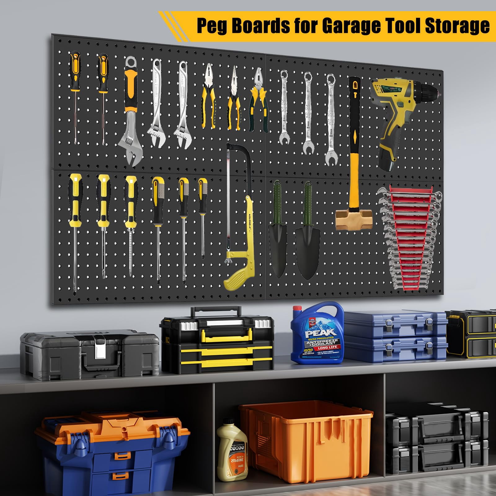 10 Pcs Metal Pegboard Panels, Heavy Duty Peg Boards for Garage and Garden Tool Storage, Includes Drywall Anchors and Screws Kits, Black (10 pcs 16in x 12in)