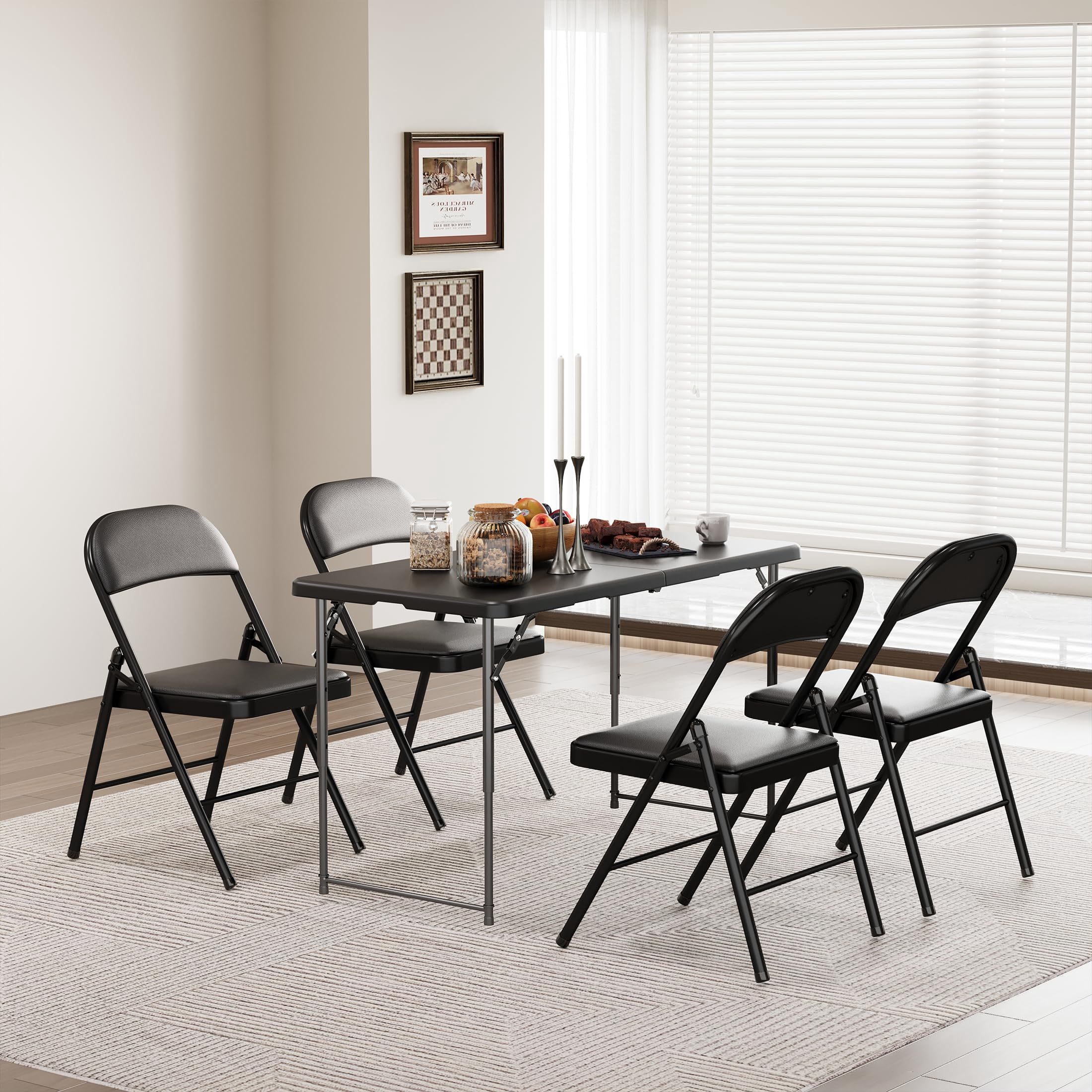 Furnibear Cushioned Faux Leather Folding Chairs 2 Pack padded metal event chairs and portable folding chairs for home office and parties foldable set, Black