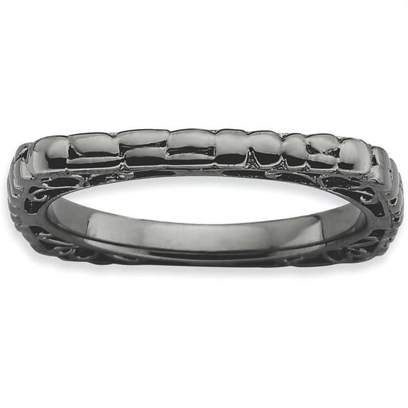 Sterling Silver Polished Black-Plate Square Ring