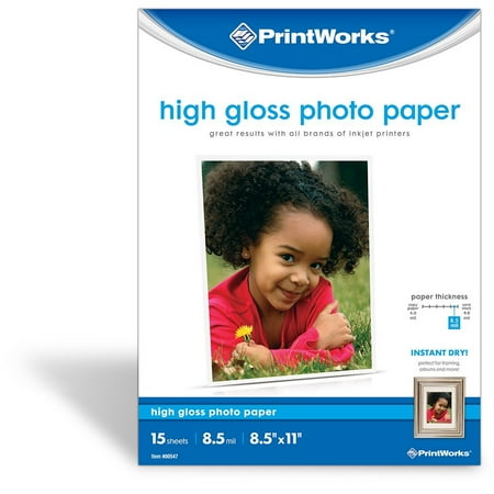 - High Gloss Photo Paper, 8.5 Mil, Inkjet, 15 Sheets, 8.5 x 11 Inch (00547), 8.5 mil thickness, 8.5 x 11 inches By PrintWorks