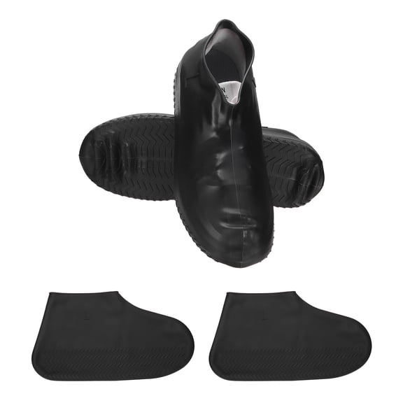 Uxcell Waterproof Shoe Covers, (Large, Black) (2 Pair), Silicone Non-Slip Rain Shoe Covers Water Resistant Overshoes for Outdoors, Suit for - Men/Women Cycling, Camping, Walking