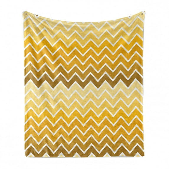 Chevron Soft Flannel Fleece Throw Blanket, Pattern with Zigzag Yellow Ombre Birthday Celebration Parties Gatherings, Cozy Plush for Indoor and Outdoor Use, 50" x 60", Yellow Pale Yellow, by Ambesonne