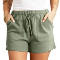 thumbnail image 2 of Women Shorts High Waist Elastic Pants Drawstring Pure Color Shorts Summer Casual Pants Green S, 2 of 6