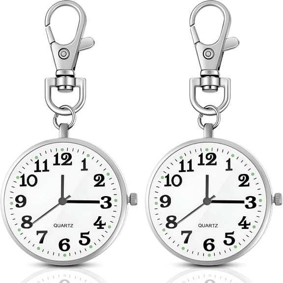 DESIGNICE 2 Pcs Quartz Pocket Watch with Key Buckle, Round