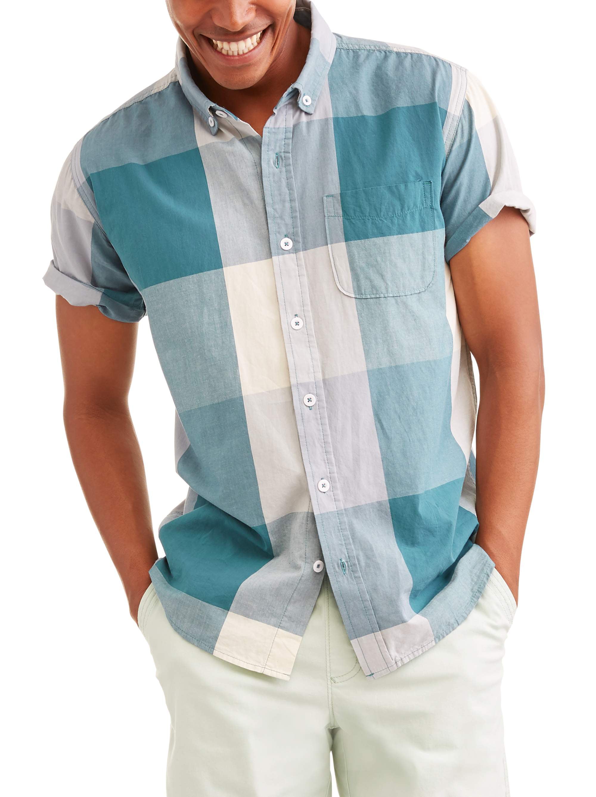 Cherokee - Men's Plaid Short Sleeve Button Down Woven Shirt - Walmart ...