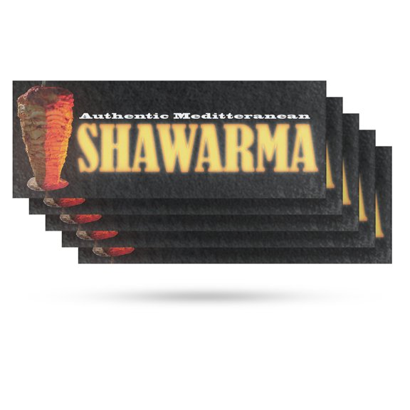Authentic Mediterranean Shawarma Vinyl Decal 5 Pack of 12 Inch x 5 Inch Weatherproof Heavy-Duty Adhesive Backing | Fresh Middle Eastern Food, Wraps, Gyros | Made in USA