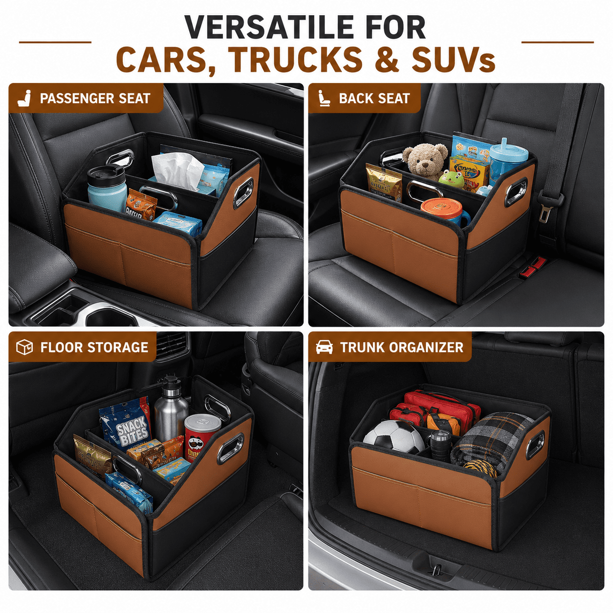 Noaman Leather Car Seat Organizer with 6 Compartments, 3 Handles, Multipurpose
