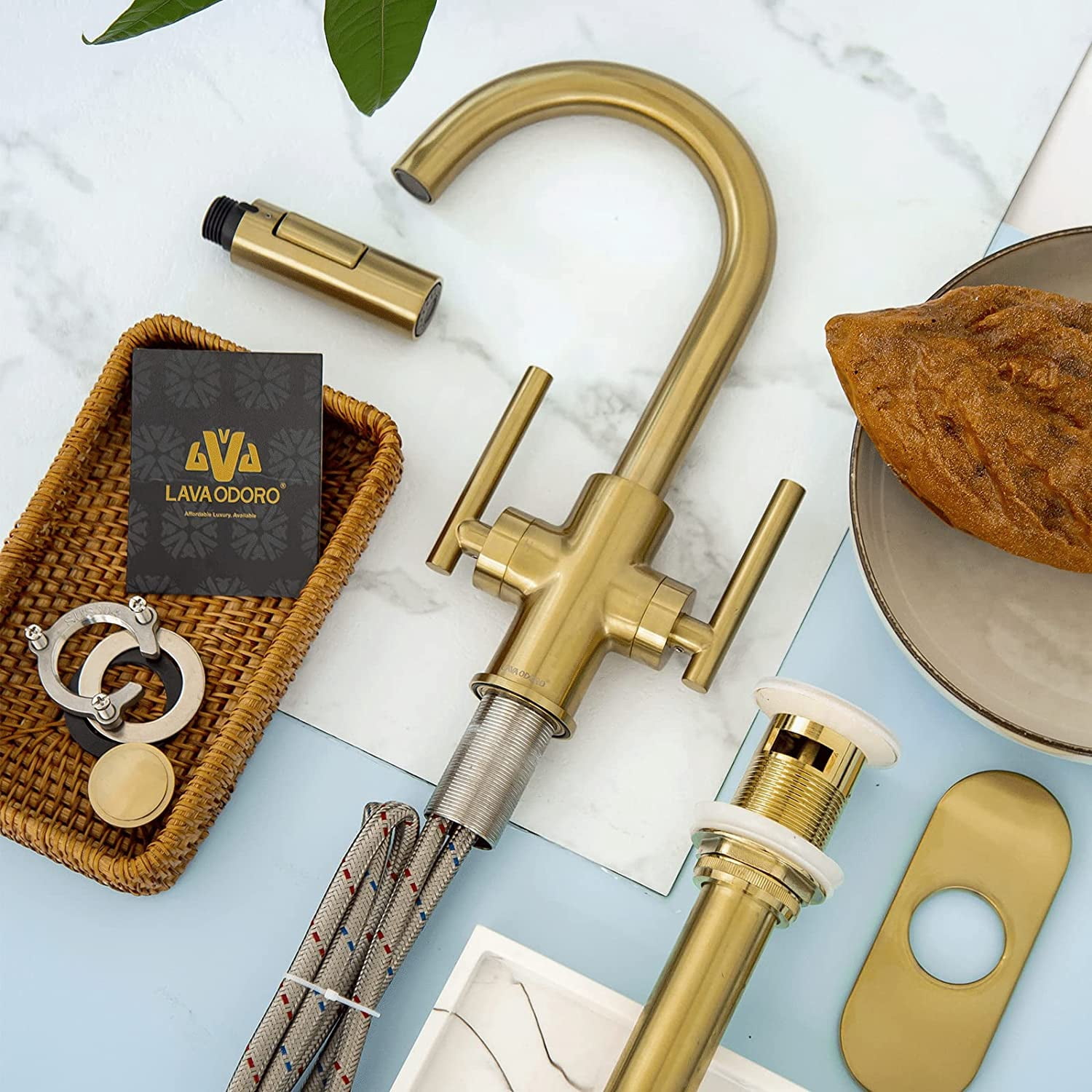 Gebürsteter Goldener Badezimmer-Wasserhahn – Massiv Messing, Hoher Bogen, Einloch-Montage