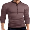 thumbnail image 1 of Blusas y camisas de manga larga con cuello redondo para hombre, color liso, cuello alto falso de dos botones, camiseta de manga larga con imprimación multibotón, blusa de poliéster para hombre, 1 of 7