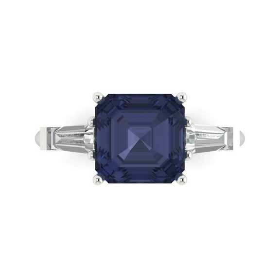 Clara Pucci 14K White Gold 3ct BlueSapphire Three-Stone Ring for Women
