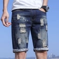 thumbnail image 2 of Pantalones cortos de mezclilla hasta la rodilla para hombre, de media longitud, rasgados, rectos, finos, ajustados, a la moda coreana, pantalones cortos retro de talla grande para hombre, 2 of 4