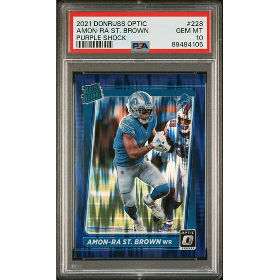 Graded 2021 Panini Donruss Optic Amon-Ra St. Brown #228 Purple Shock Rookie RC Football Card PSA 10 Gem Mint