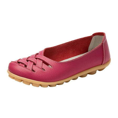 OJSFQUFP Womens Shoes Slip On Women Comfort Walking Flat Loafers Casual Shoes Driving Loafers Walking Shoes for Women Leather Flats for Women Hot Pink 39