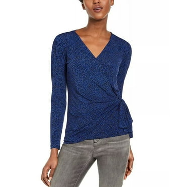 Michael Kors Women's Printed Wrap Top Blue/Black Size X-Small