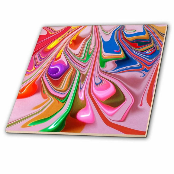 3dRose, Pink Purple Blue Green n Red Candy Melt, 4 Inch Glass Tile
