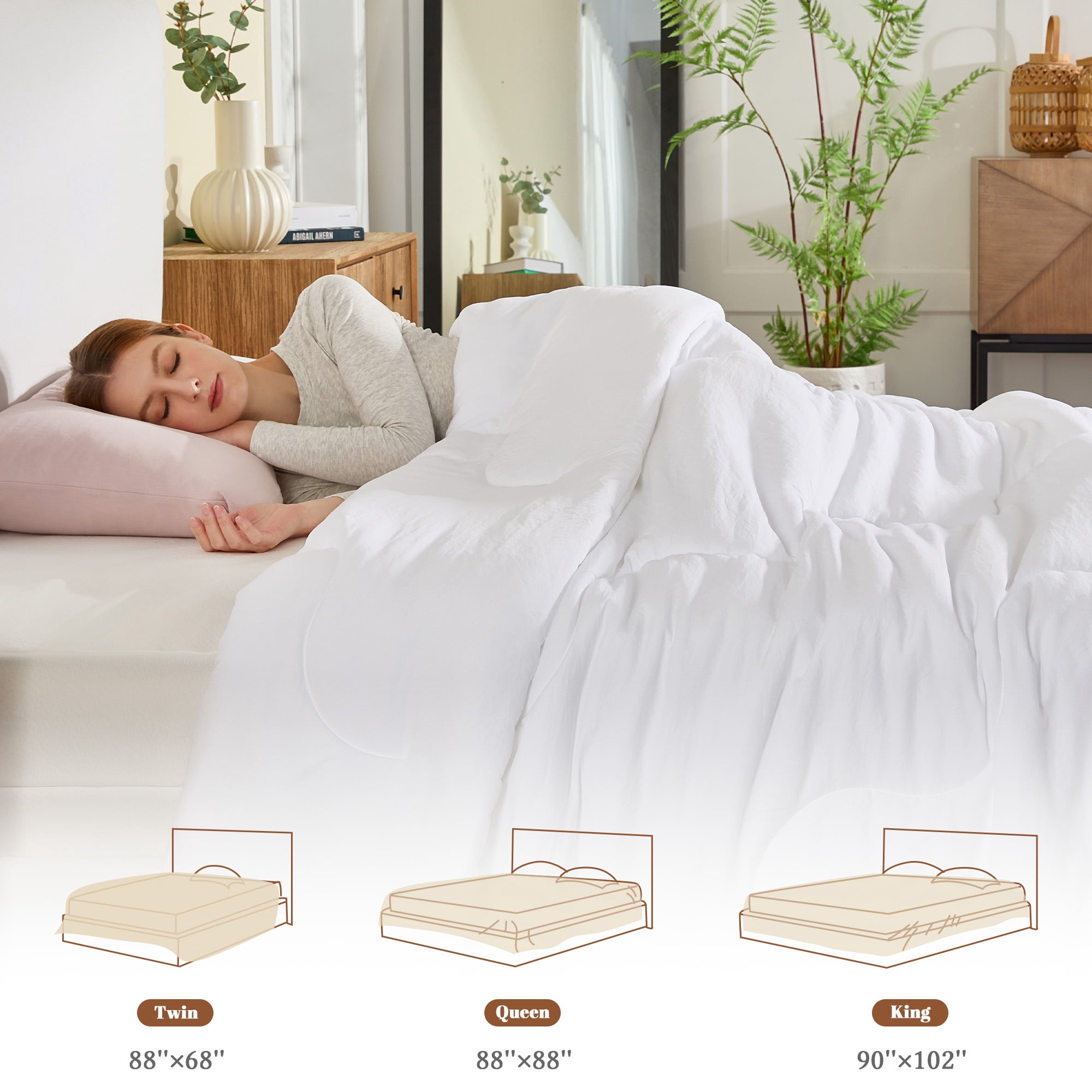 Twin Size Comforters Duvet Insert, Soft Down Alternative with Corner Tabs, Quilted Comforters for All Seasons, Machine Washable, Twin 88 x 68 inches