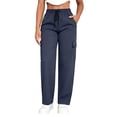 thumbnail image 2 of Athletic Cargo Pant For Womens Liweisiy Drawstring Elastic Waisted Straight Leg Loose Pants Camping Outdoor Trousers With Zipper Pockets Navy S, 2 of 9