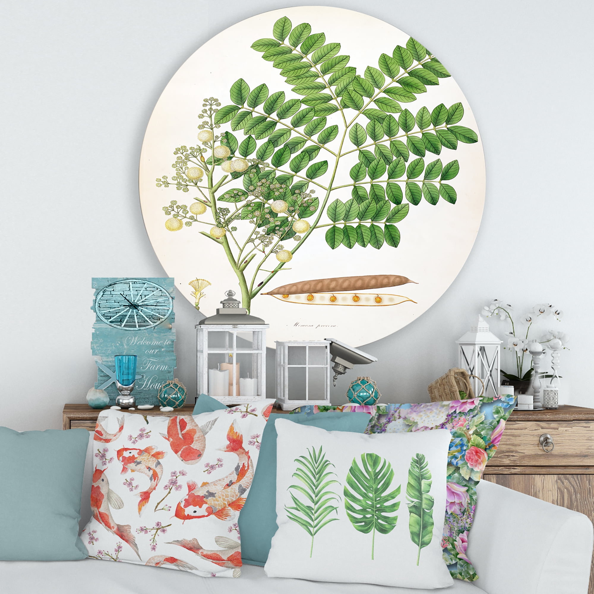 Designart 'Ancient Botanicals VII' Farmhouse Circle Metal Wall Art 29x29 - Disc of 29
