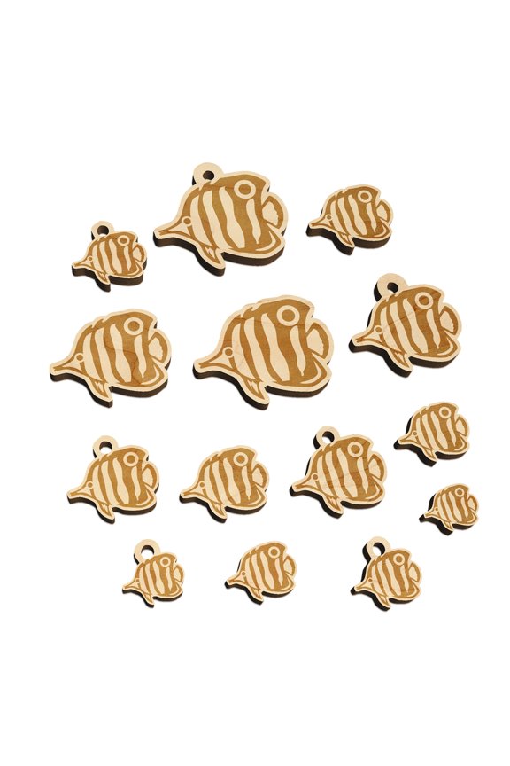 Butterfly Fish Wood Mini Charms Shapes DIY Craft Jewelry - With Hole - 30mm (6pcs)