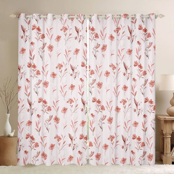 Castle Fairy Pink Flower Black Out Curtains,Floral Leaves Curtains Pack of 2 (42x63 Each)