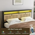thumbnail image 6 of YYAo Boho Bed Frame Queen Size with Headboard, Rattan Bed Frame with Led Lights, Farmhouse Bed Frame with Storage, Charging Station and Cat Cabinet, NO Box Spring Needed, 6 of 8