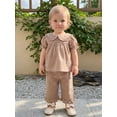 thumbnail image 6 of Lairauiy Baby Toddler Girls Pants Clothes Set 6 12 18 24 Months 2T 3T 4T Short Puff Sleeve Doll Collar Plaid Tops Pants Summer Outfits, 6 of 9