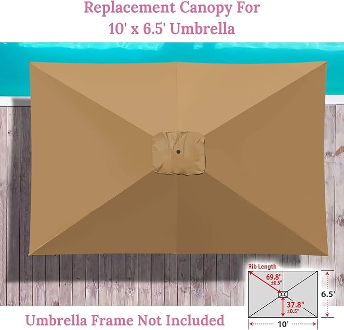 SOLAXO 6-Rib 10'x6.5' Patio Umbrella Replacement Canopy for Outdoor