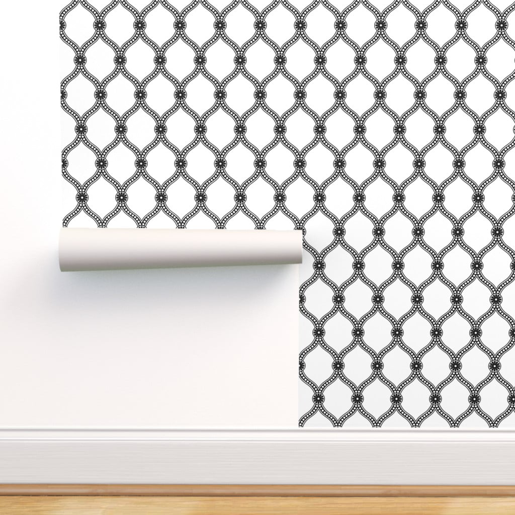 Peel-and-Stick Removable Wallpaper Damask Ogee Black And White Dramatic