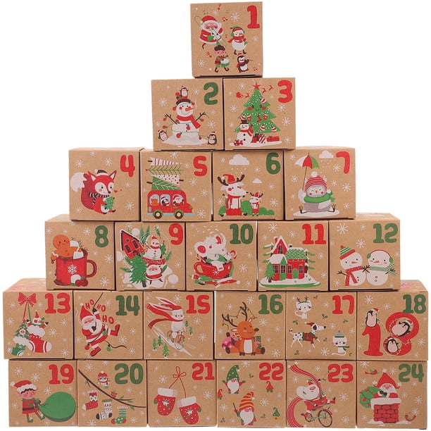 24 cajas de dulces con calendario navideño, cajas para pasteles, cajas de papel para galletas y contenedores navideños.