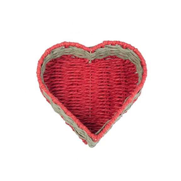 Heart Shaped Woven Storage Basket for Snacks and Fruits Imitation Rattan Decorative Bin Handle for Home Organization and Valentine's Day