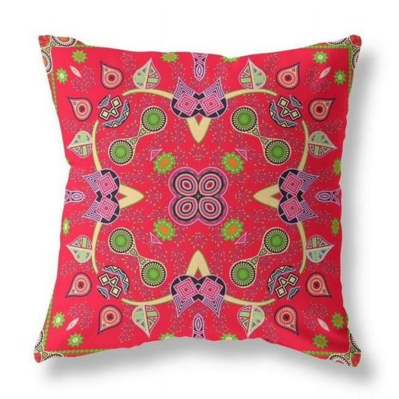 HomeRoots 28" x 28" Red Blown Seam Paisley Indoor Outdoor Throw Pillow