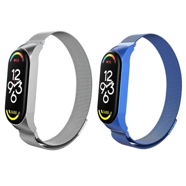Juego de 2 correas magnéticas metálicas para Mi Band 7, 6, 5, 4 y 3, correas de reloj inteligentes ajustables de acero inoxidable para mujer, hombre, deporte y trabajo