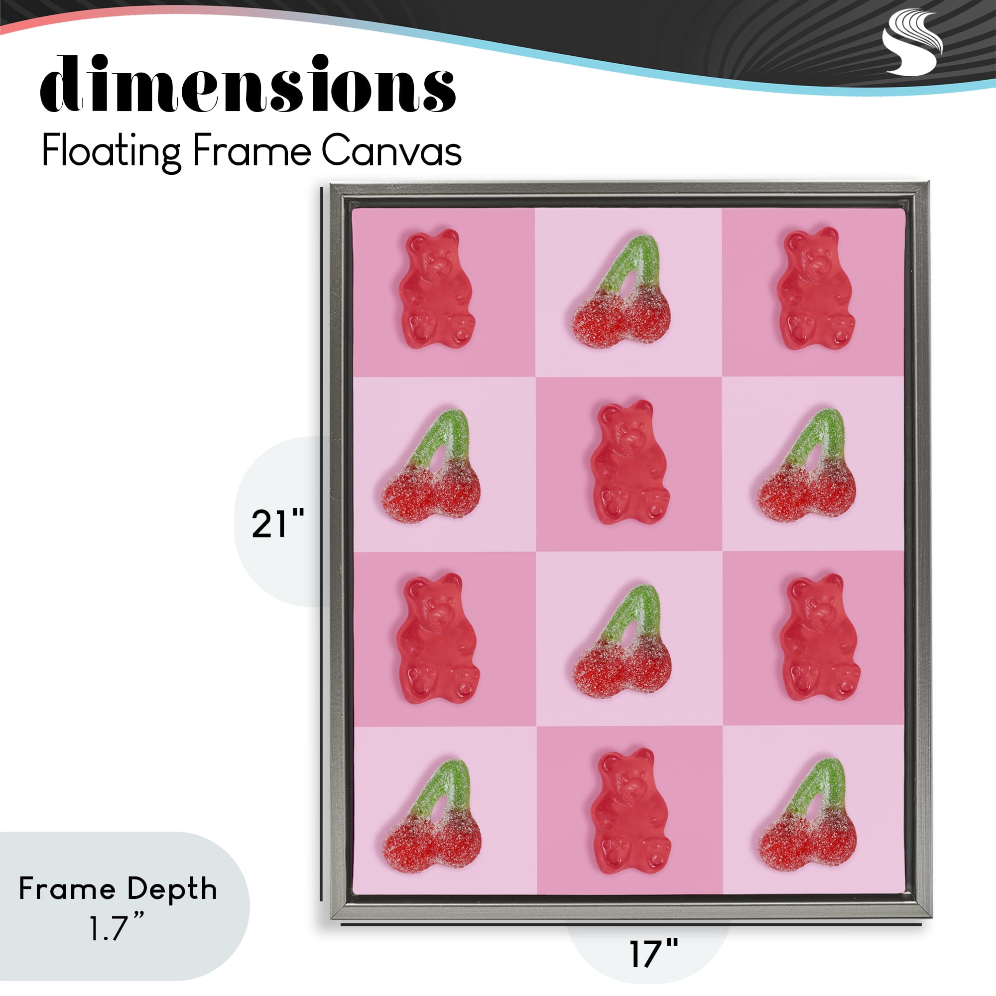 Stupell Industries Gummy Bears and Cherries Grid Gray Framed Floater Canvas Wall Art, design by LISH Creative