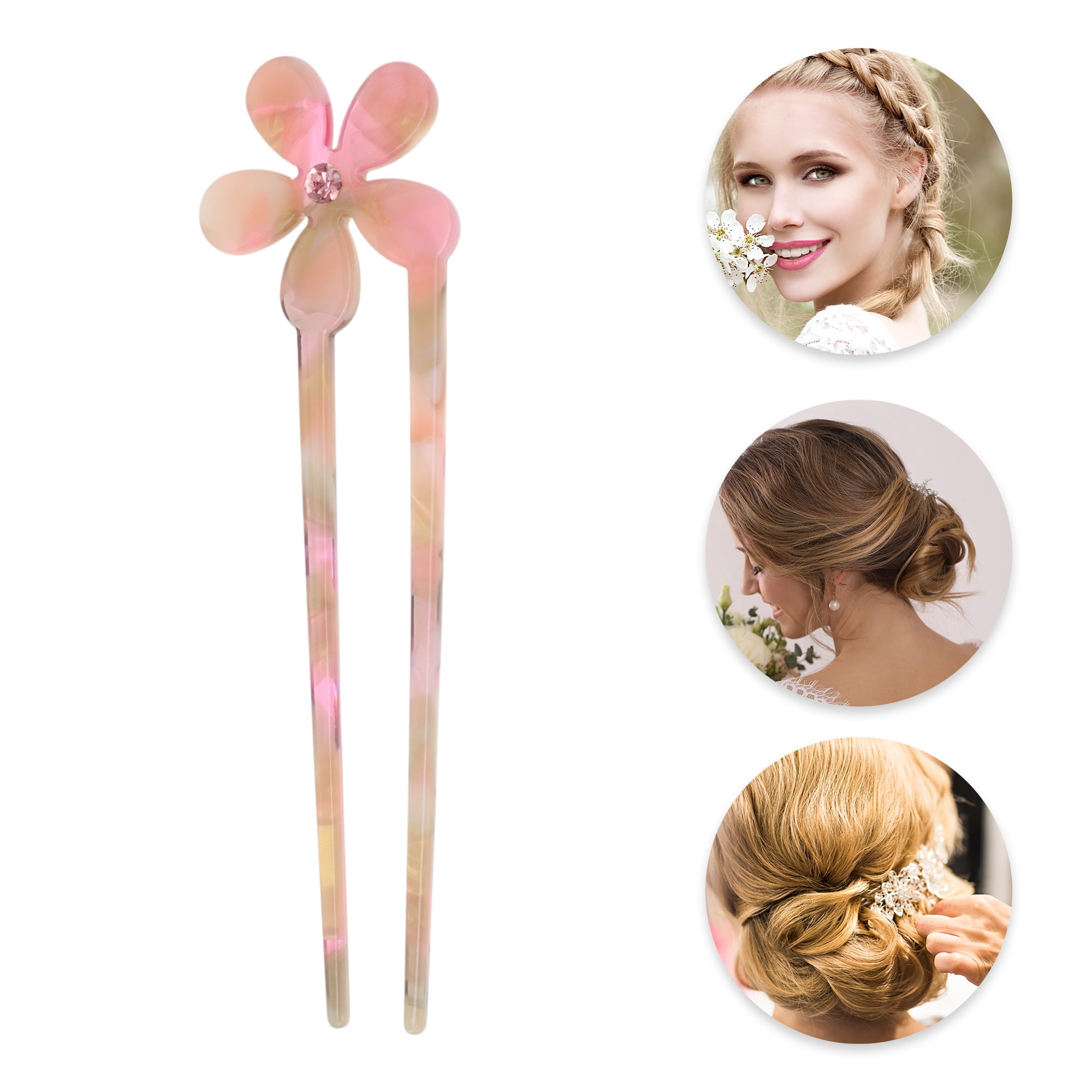 Unique Bargains Comfortable Five-petal Flower Chignon Pin for Women 1 Pc Yellow, Pink